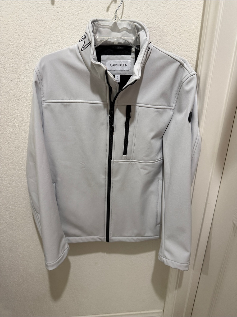 Calvin Klein Men's Light Gray Softshell Shirt Jacket with Black Trim